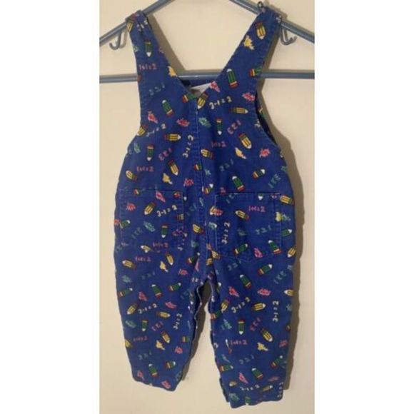 Vintage Carters Baby Boy Blue Corduroy Overalls With Numbers & Pencils 12M - Picture 2 of 5